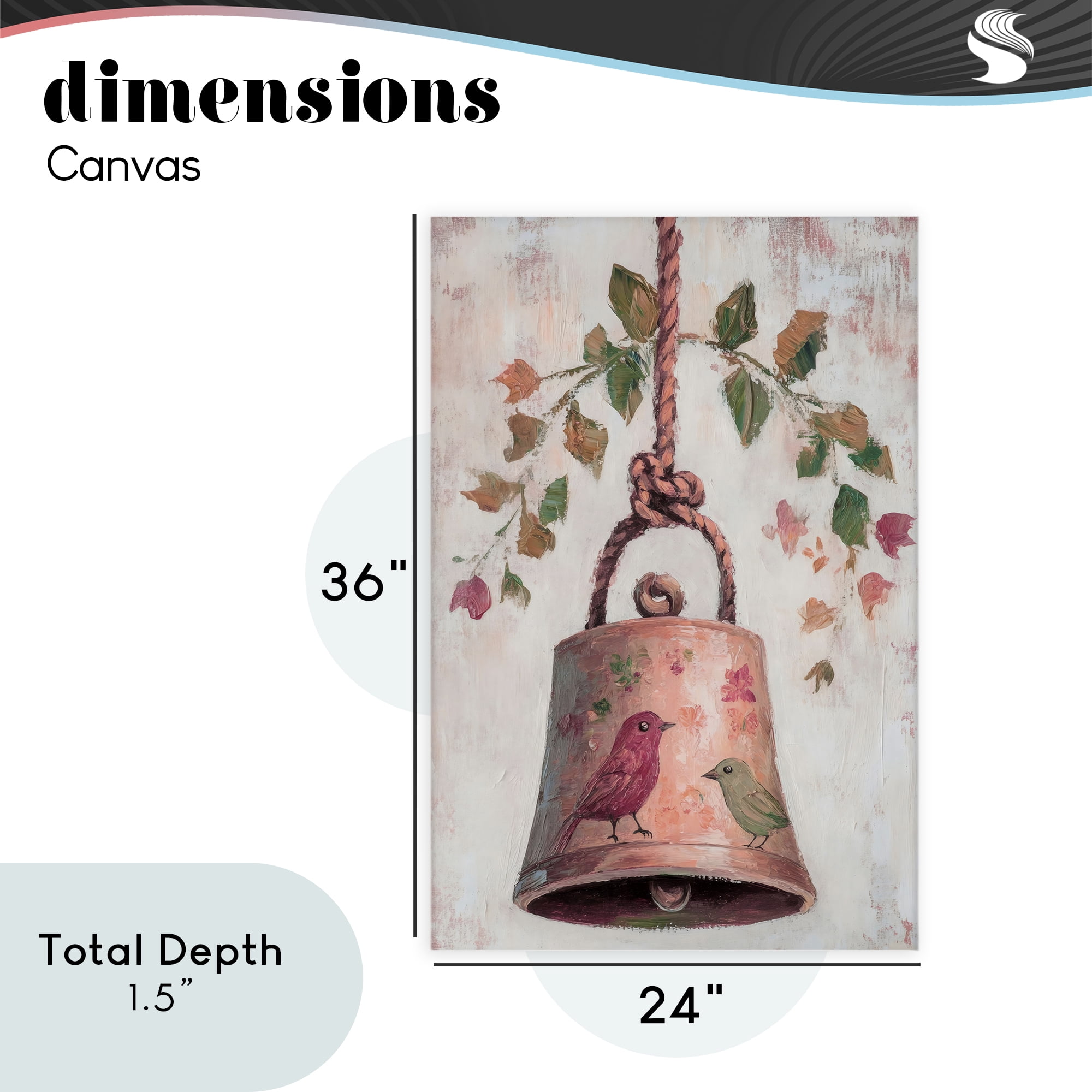 Vintage Christmas Bell Canvas Wall Art, design by Petal Prints Design