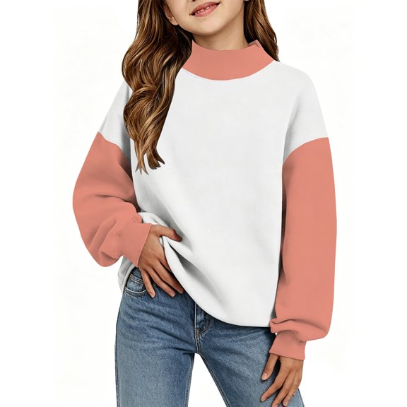 Kids' Sweatshirt Color Block Mock Neck Dropped Shoulder Long Sleeve Casual Pullover Basic Cute Solid Color Fall Top