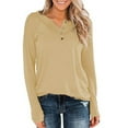 thumbnail image 2 of Women's Long Sleeve Casual Tops Button V Neck Solid Color Tunic Sweater Top Fall Winter Trendy Blouses Sweatershirt(X-Large,Yellow), 2 of 4