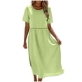 thumbnail image 1 of 2DXuixsh Robe Maxi d'Été Ample et Fluide pour Femme, Ajourée, Col Rond, Couleur Unie, Manches Courtes, Vacances, avec Poches, 1 of 5