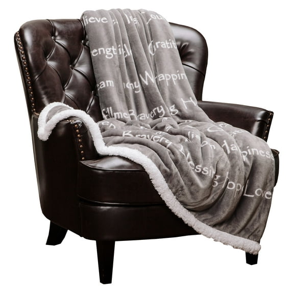 Chanasya Harmony Hope Blessing Peace Message Print Super Soft Plush Microfiber Fleece Sherpa Reversible Grey Gift Throw Blanket - Inspirational Uplifting Gift for Men Women Friend - Gray Blanket