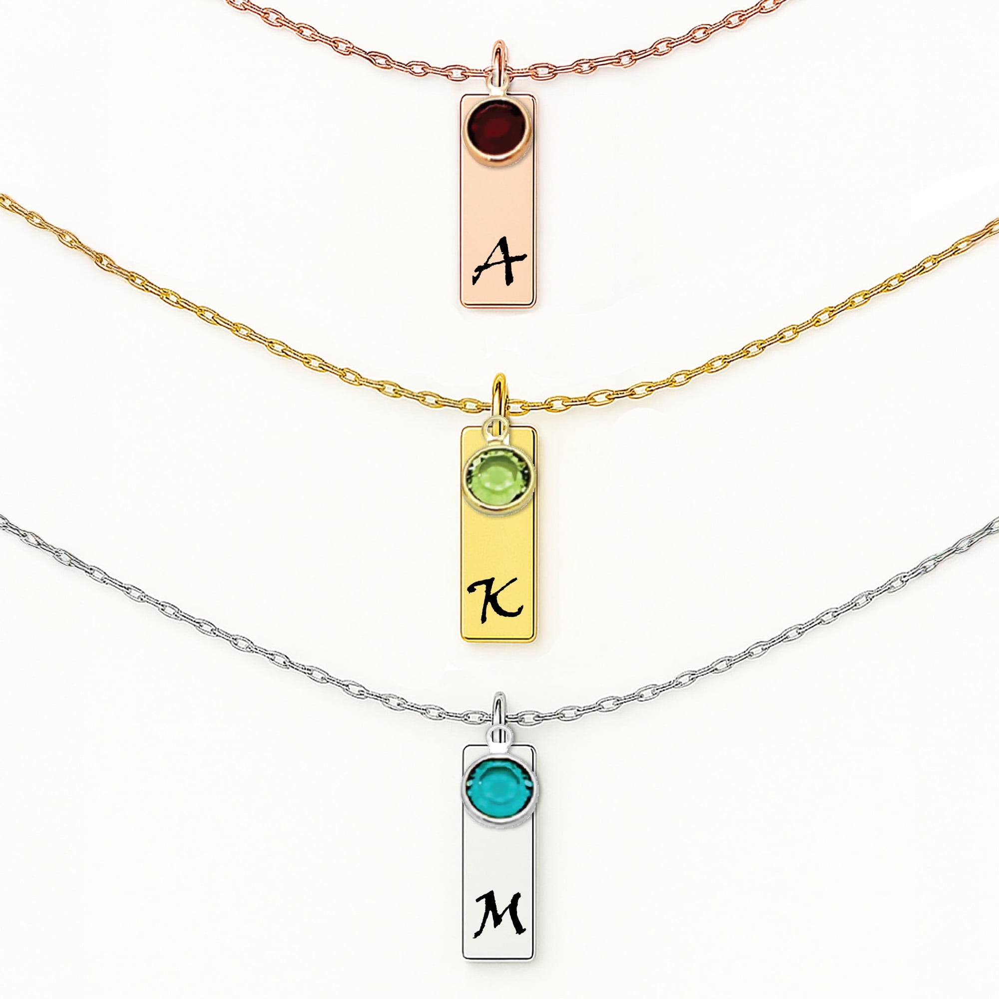 Initial Necklace with Birthstone for Women – Custom Rose Gold Necklace, Dainty Gemstone Necklace, Birth Stone Jewelry – Personalized Birthday Gift for Her – Rose Gold Plated Jewelry