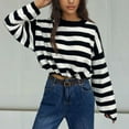 thumbnail image 4 of Aueoeo Womens Cropped Striped Pullover Sweater Crew Neck Long Sleeve Knitted Color Block Casual Sweaters, 4 of 4