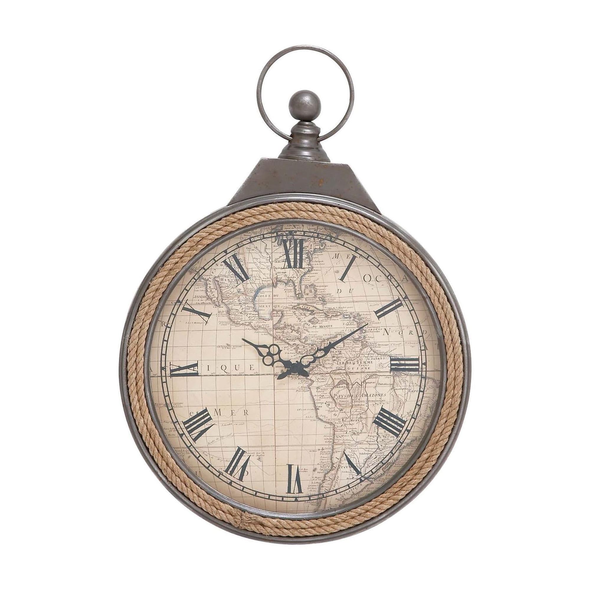Dec Mode 21 " Gray Metal Finial Pocket Watch Style Wall Clock with Rope Accent Dec Mode 21 " Gray Metal Finial Pocket Watch Style Wall Clock with Rope Accent 7 af 08862 fa 87