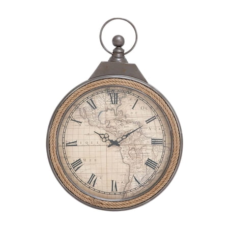 DecMode 21 Gray Metal Finial Pocket Watch Style Wall Clock with Rope Accent