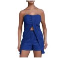 thumbnail image 7 of Oplxuo Women's Sexy 2 Piece Outfits 2025 Summer Split Front Strapless Bandeau Tube Top Matching Shorts Clubwear Sets, 7 of 7