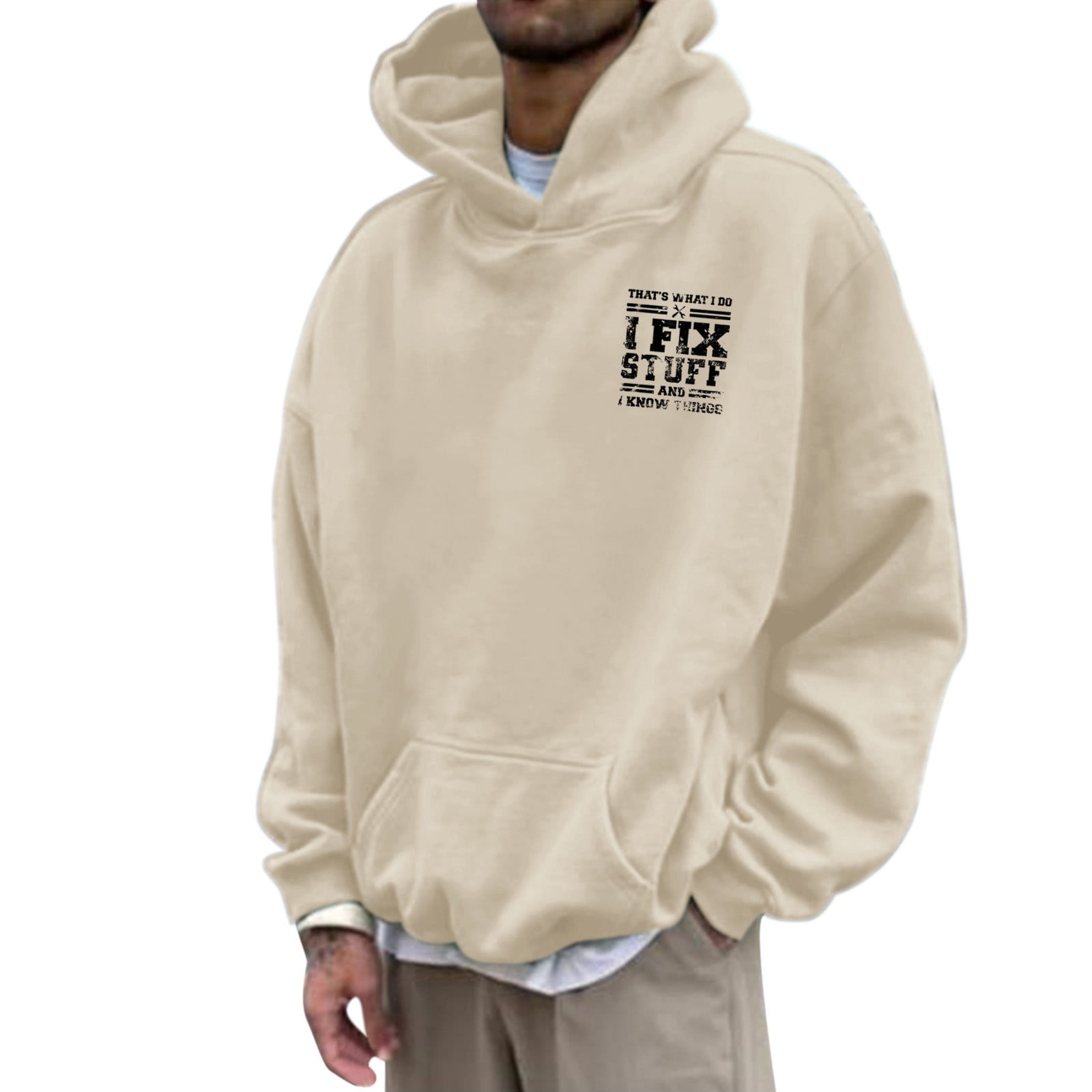 Gibobby Sudadera Polar Hombre Sudaderas Con Capucha De Manga Larga Para Hombre Diseño De Letras Con Cordón Liso Y Limpio(Beige,CH) | En Línea