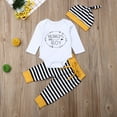 thumbnail image 2 of Canrulo Mama's Boy Newborn Infant Baby Boy Romper Tops Stripe Pants Trousers 3PCS Outfits Clothes White 3-6 Months, 2 of 8