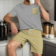 thumbnail image 2 of cllios Men Stripes Pajamas Set 2 Piece Sleepwear Shorts Button Down Tops Drawstring Shorts Loungewear with Pockets, 2 of 7