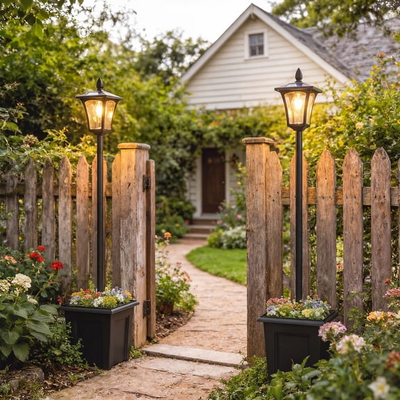 Outsunny 63" Solar Lamp Post Lights 2 Pack, Waterproof LED Solar Light Posts with Planter, Black
