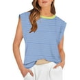 thumbnail image 2 of T-shirts d'Été pour Femmes Manches Courtes Mode Rayé Col Rond Débardeurs Décontractés Coupe Ample T-shirts (TG, Bleu Clair), 2 of 3