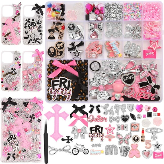 Junk Phone Case Charms Kit 2380 PCS, DIY Customizing Charms with Bow, Pearls, Stars, Love, Candy, Letter Beads, Rhinestones, Nail Art Accessories, Gift for Craft Lovers