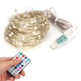 thumbnail image 4 of Guirnalda de luces LED RGB de 16 colores y 200 LED con cable de cobre, control remoto IR, temporizador, resistente al agua, 20 m/65,6 pies, 4 of 14