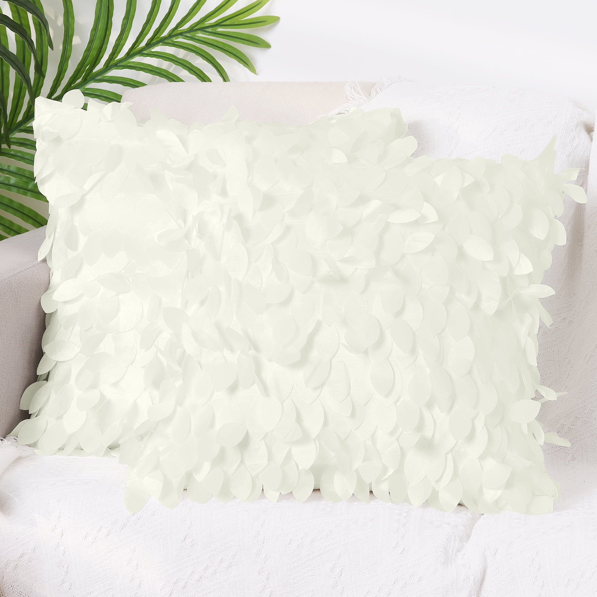 Unique Bargains Sequins Leaf 3D Throw Pillow Cover Pack of 4 Solid Color Cushion Covers Beige 18" x 18"