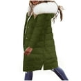 thumbnail image 2 of Nfurl Winter Coats for Women Plus Size Thicken Fleece Lined Full Zip Long Puffer Jackets with Plush Hood Warm Ladies Quilted Padded Coat Army Green XXXL, 2 of 9