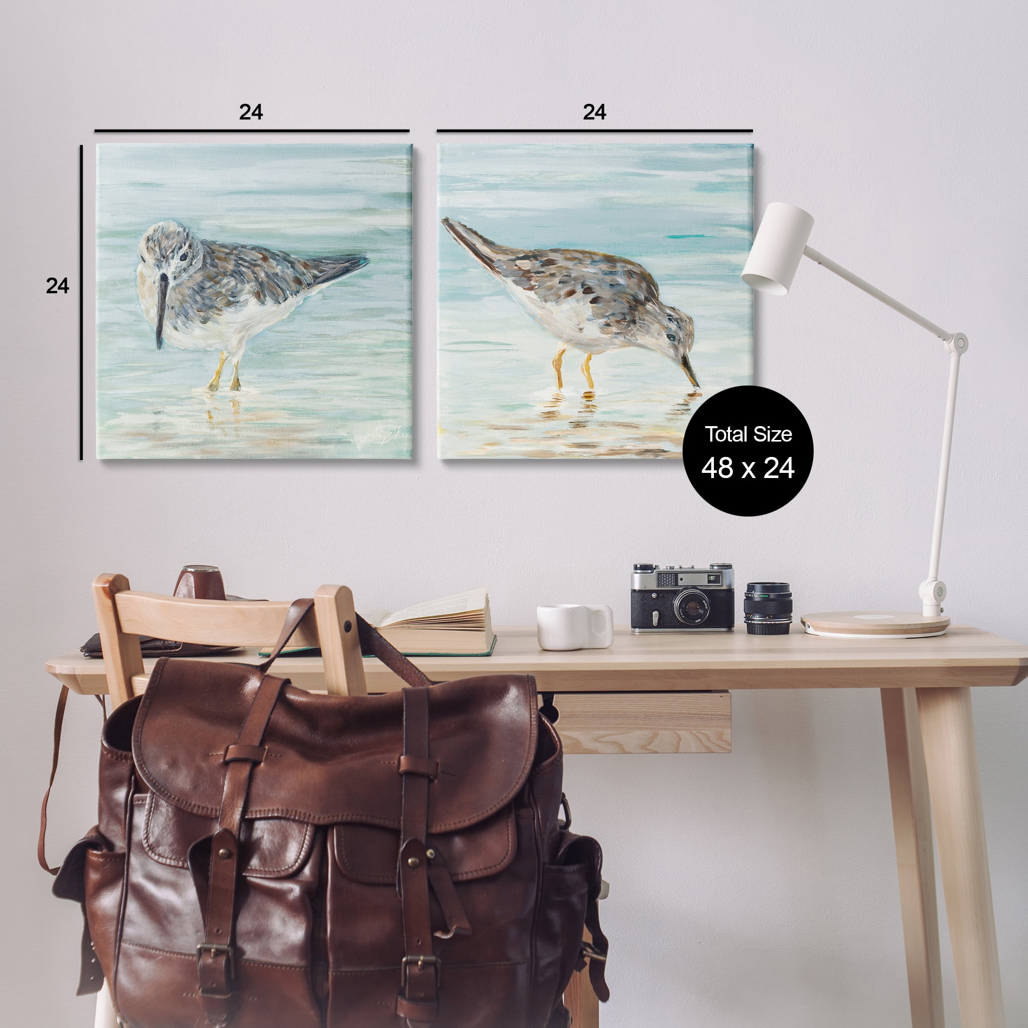 Stupell Industries Piping Plover Shoreline Birds Animals Painting Wrapped Canvas Art Print Wall Art, 24 x 24, Set of 2