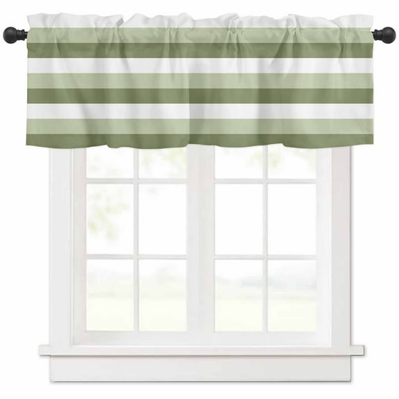 nqOlkjepod Sage Green White Striped Farmhouse Short Window Curtain Valances, Farmhouse Stripes Rod Pocket Kitchen Valances for Living Room Bedroom Bathroom Cafe, 1 Panel - 42" x 12"