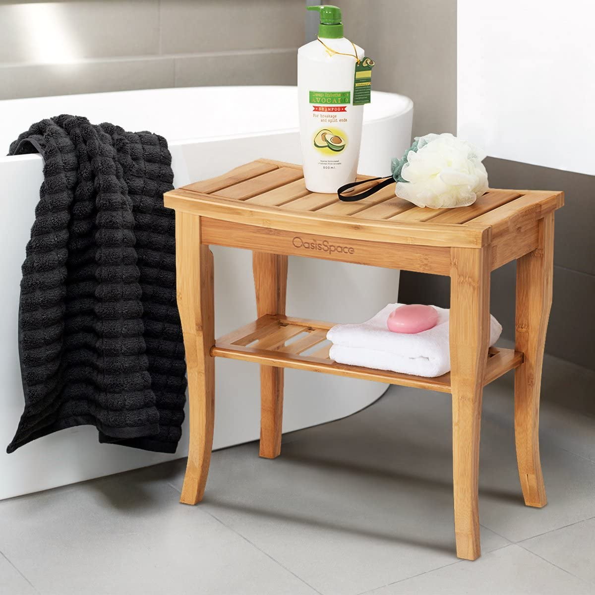 OasisSpace Bamboo Shower Bench, 19