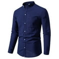 thumbnail image 1 of 2025 Camisa de manga larga de algodón y lino liso para hombre: corte holgado, botones, informal para la playa o acampadas, 1 of 7