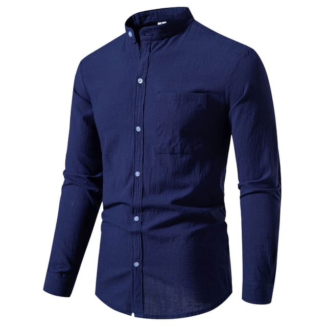 2025 Camisa de manga larga de algodón y lino liso para hombre: corte holgado, botones, informal para la playa o acampadas