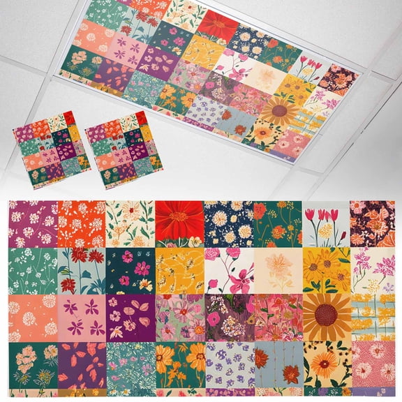 2 Pack Vintage Flowers Fluorescent Light Covers for Ceiling Lights Blooming Flowers Irregular Arrangement Magnetic Ceiling Light Covers Overhead Light Filters for Office Classroom Home
