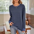 thumbnail image 2 of Aocisk Haut Blouse à Manches Longues à Rayures à Col Rond pour Femme, Mode Décontractée Automne et Hiver, Coupe Ample, à Blocs de Couleur pour Usage Quotidien, Bleu m, 2 of 9