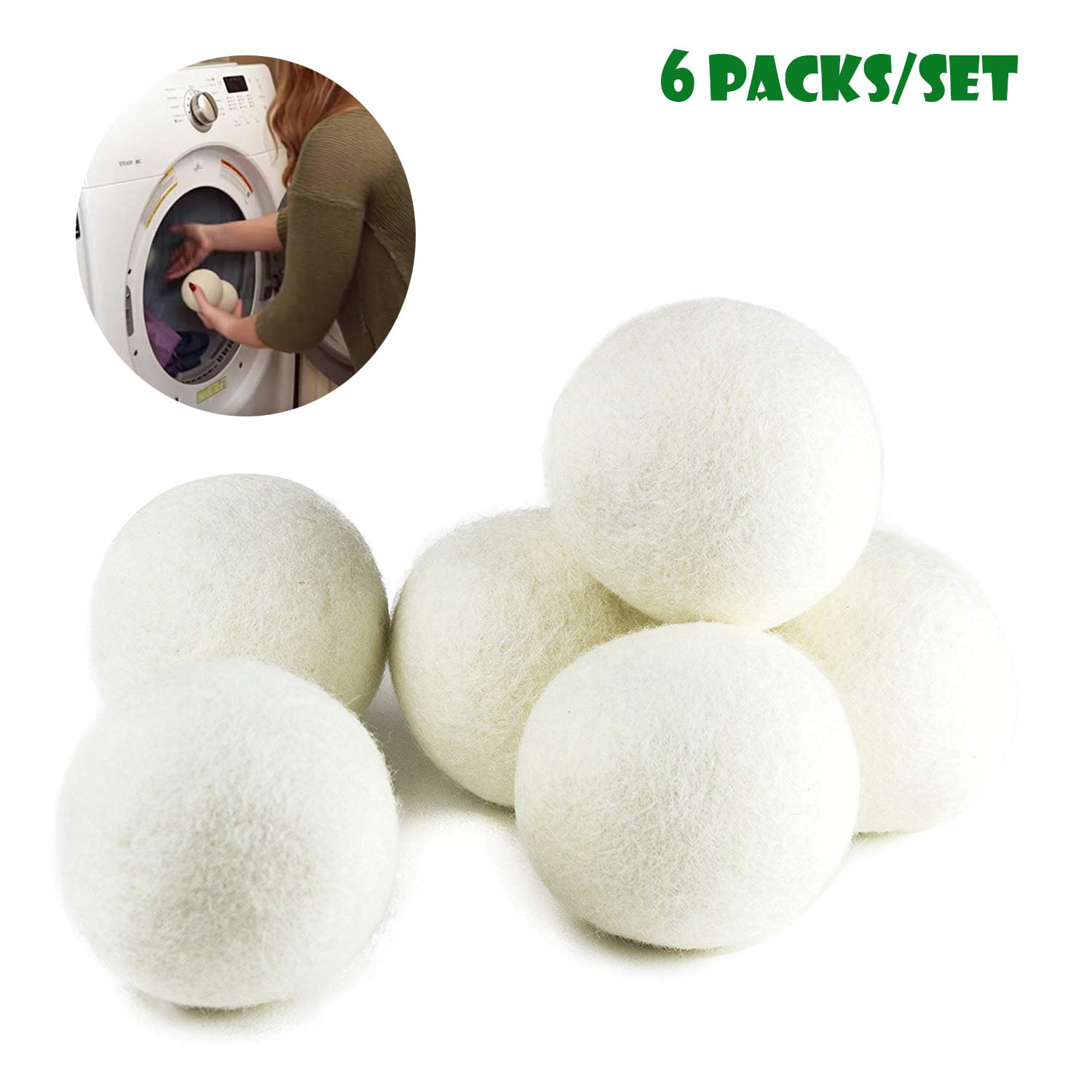 6-Pack Comfi-Cloth 100% Wool Dryer Balls Organic XL Fabric Softener 1000 Loads 
