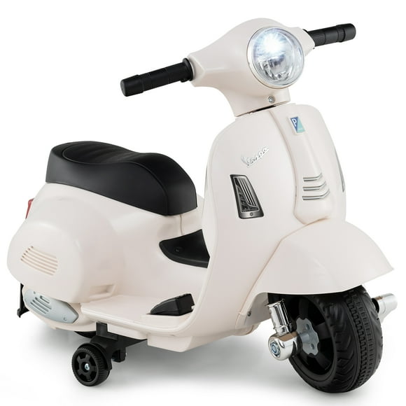 Costway Moto pour Enfants à Chevaucher avec Roues Stabilisatrices, Phare, Klaxon, Batterie 6 V, Blanc