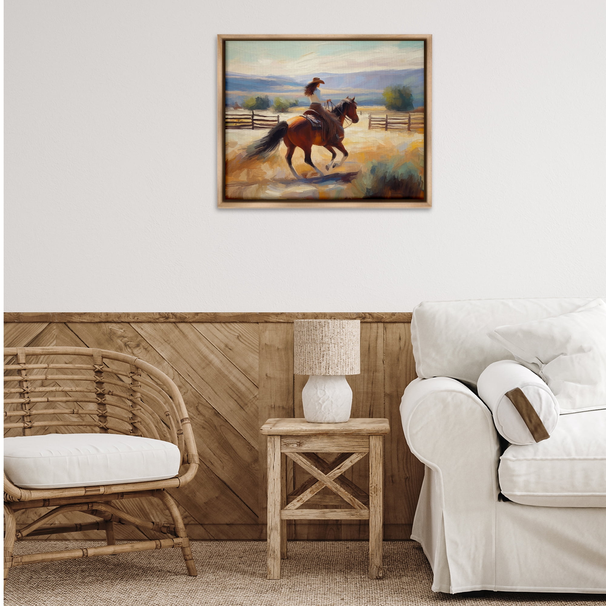 Stupell Industries Ride Like The Wind Landscape Painting Brown Floater Framed Canvas Art Print Wall Art, 31 x 25