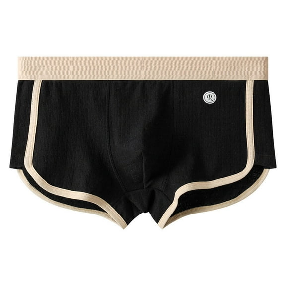 Mens Underwear Boxer Briefs Casual Color-Block Stretchy Slim-Fit Side Slit Low Waisted Breathable Loungewear Boxers