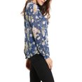 thumbnail image 5 of MODA NOVA Junior's Long Sleeve Ruffle  Button Down Floral Shirt Navy Blue S, 5 of 6