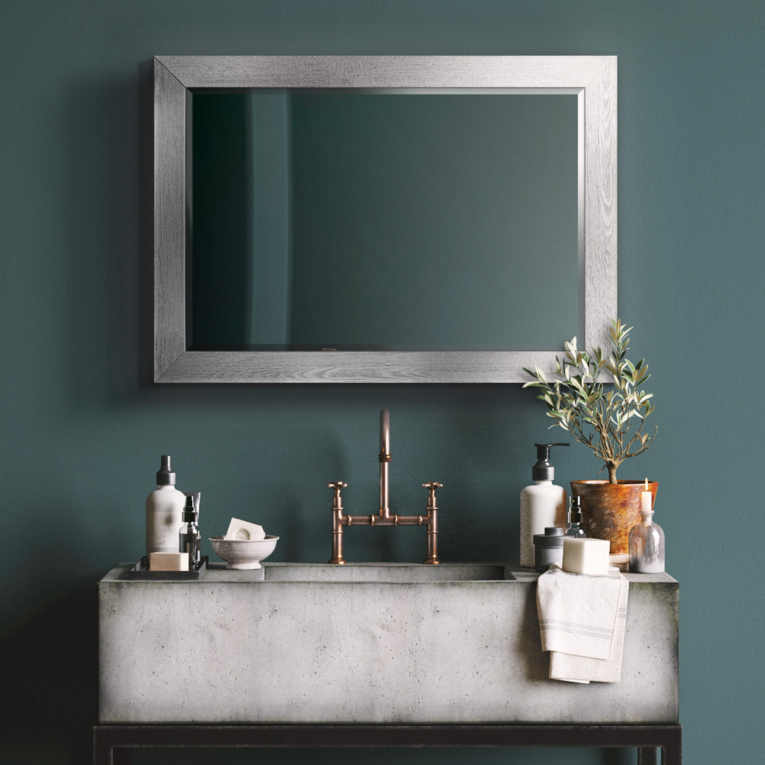 29 in. W x 41 in. H Framed Rectangle Beveled Edge Wood Mirror in Silver