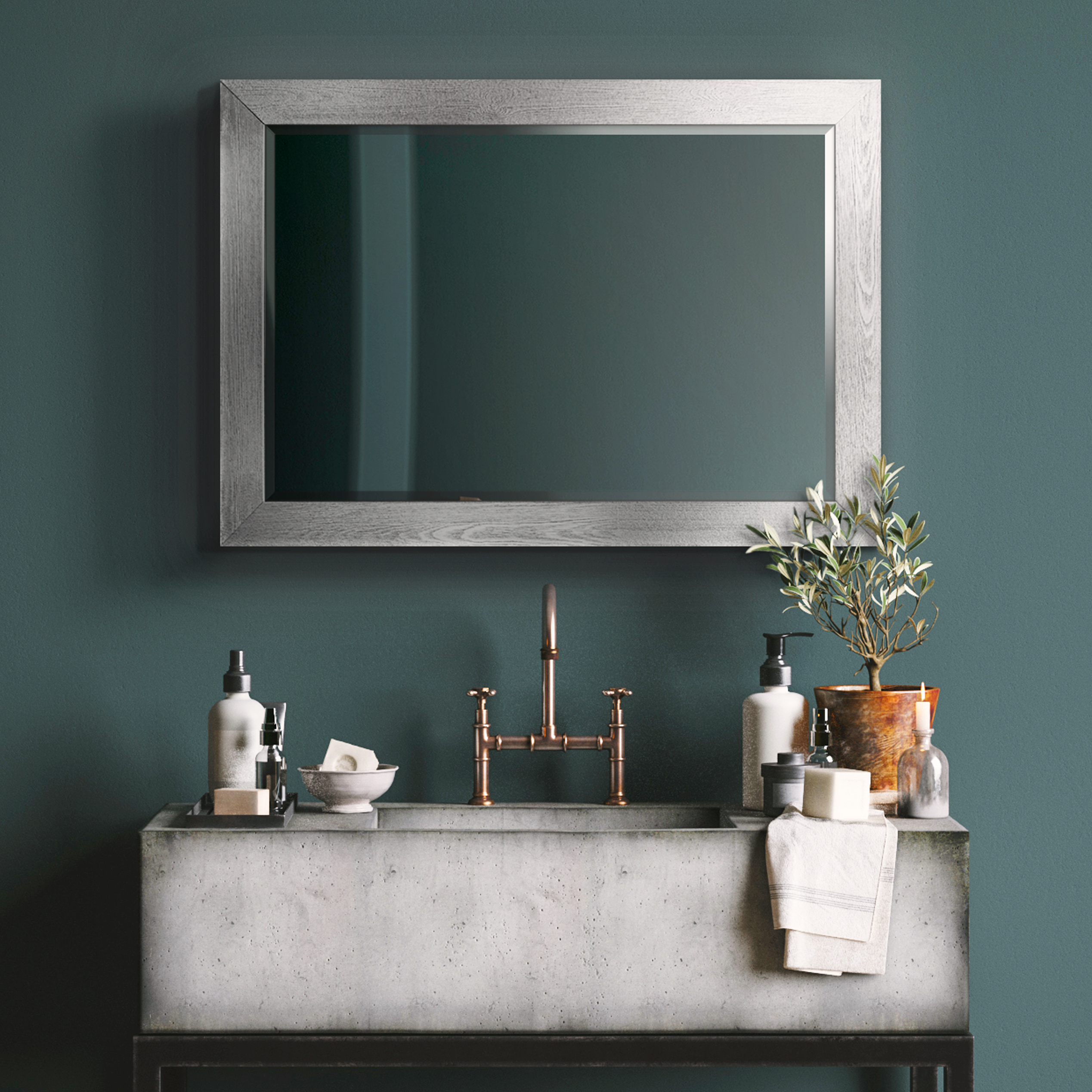 29 in. W x 41 in. H Framed Rectangle Beveled Edge Wood Mirror in Silver 