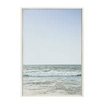 Kate and Laurel Sylvie Pale Blue Sea Framed Canvas Wall Art by the Creative Bunch Studio 23x33 White Decorative Coastal Art for Wall