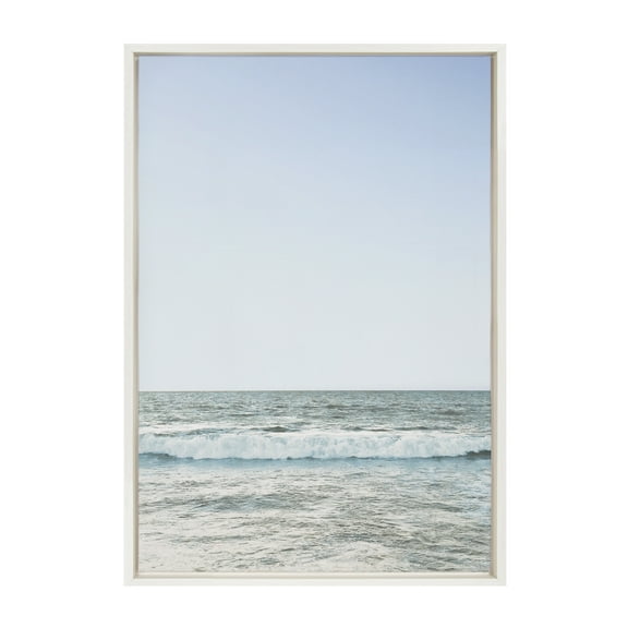 Kate and Laurel Sylvie Pale Blue Sea Framed Canvas Wall Art by the Creative Bunch Studio 23x33 White Decorative Coastal Art for Wall