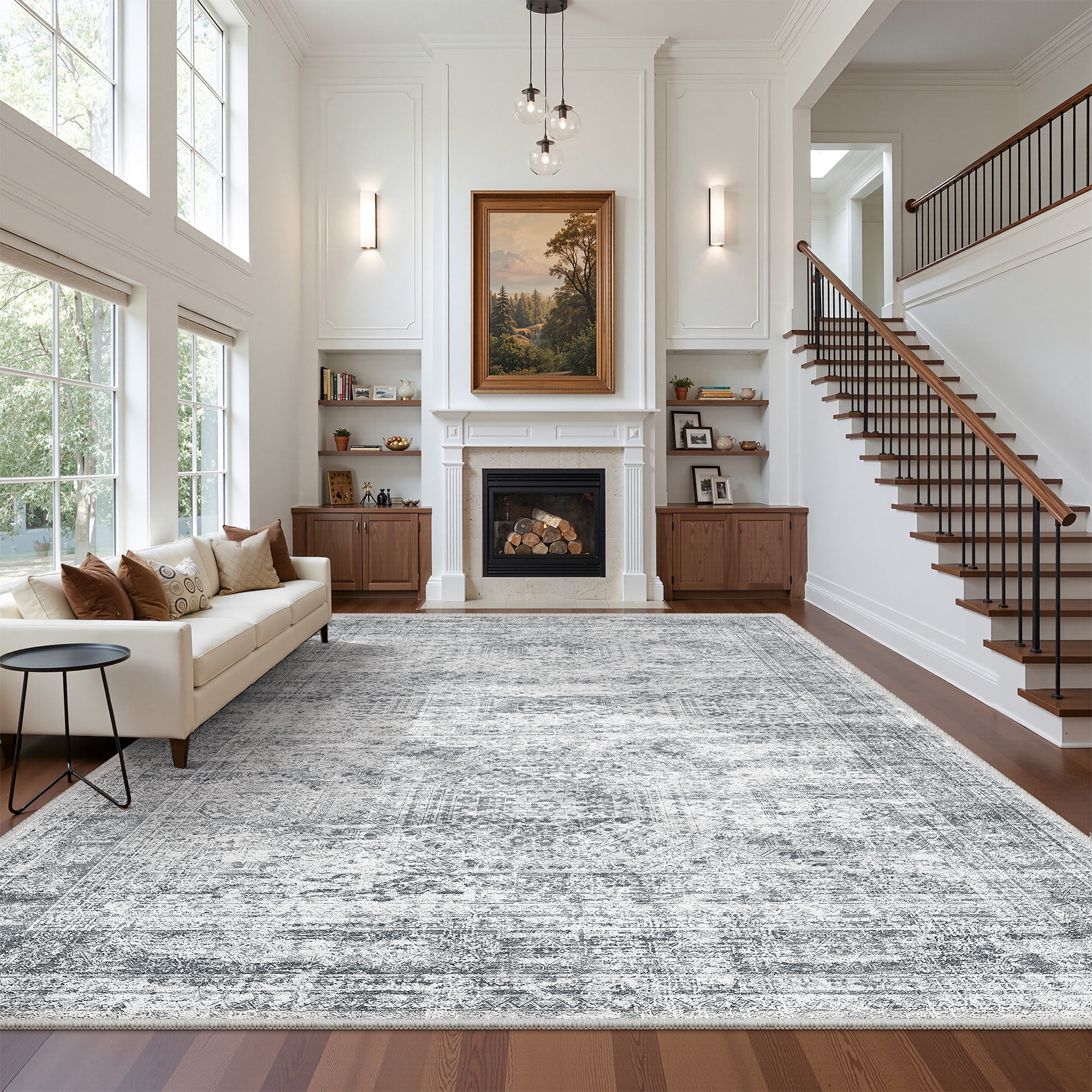 Roxstand Washable Rugs 8x10, Vintage Distressed Area Rugs for Living Room, Non Slip Accent Bedroom Rug (8'x10', Grey)