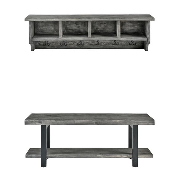 48 in. Pomona Metal & Wood Wall Coat Hook with Bench, Slate Gray