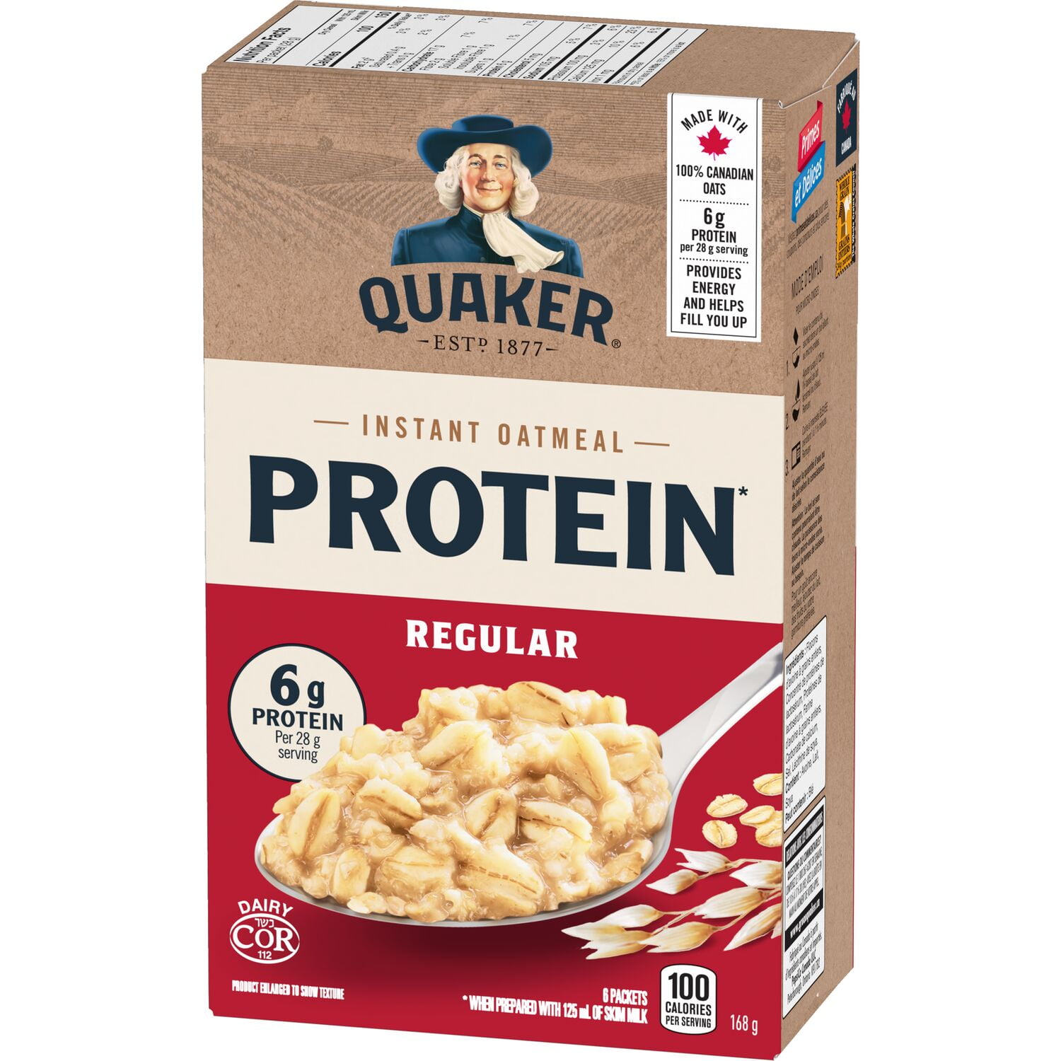 Quaker Protein Instant Oatmeal, Regular, 6 packets., 168 g.