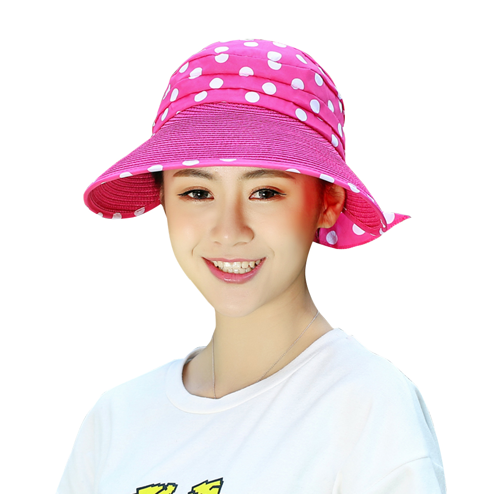 Women's and Girl's Polka Dot Straw Visor Wide Brim Hat