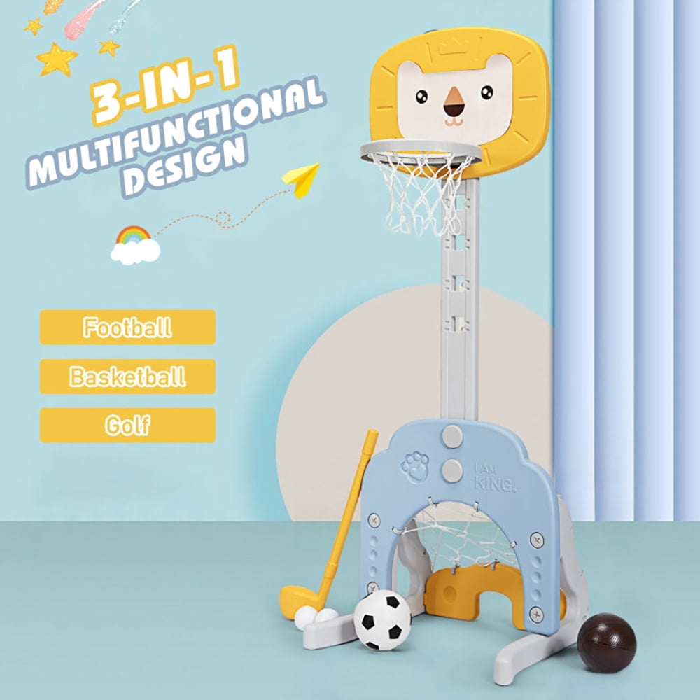 Demifill Toddlers Basketball Hoop Stand, 3-in-1 Adjustable Kids Basketball Hoop Sports Set, Portable Indoor Outdoor Activity Playset Gift for Kids, Yellow