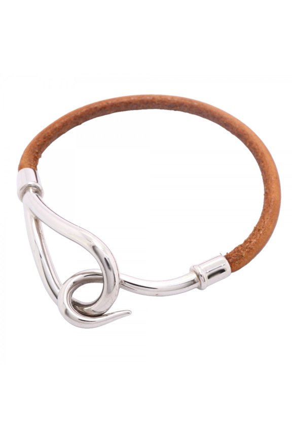 Pre-Owned Hermes Jumbo Hook Bracelet, GP Plated Leather, Silver Brown, Women's