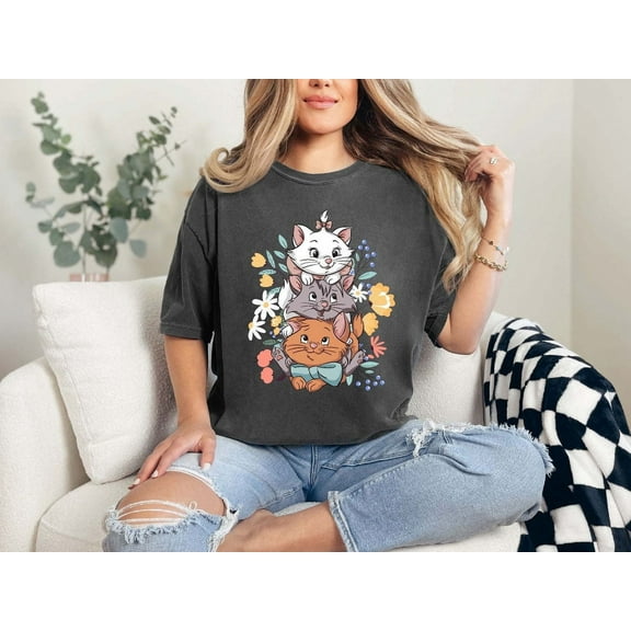 The Aristocats Floral Flower Shirt, Berlioz Toulouse Marie, Disney Cats T-shirt