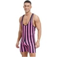 thumbnail image 3 of Zaldita Men's Striped Sleeveless Boxer Shorts Leotard Deep U Neck Racerback Slim Fit Rompers Hot Pink L, 3 of 6