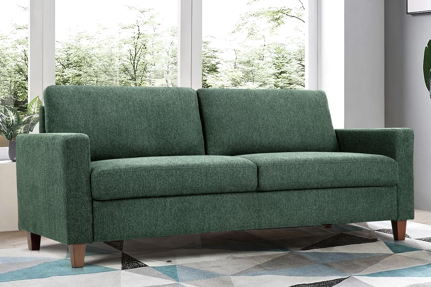US Pride Furniture Mid Century Modern Couch for Small Spaces Living Rooms Apartments and Condos 3 Seater Sofa with Reversible Back Pillows Green
