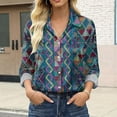 thumbnail image 2 of Womens Tops Retro Floral Print Long Sleeve Satin Shirt Spring Summer Shirts for Women Blue 3Xl, 2 of 9