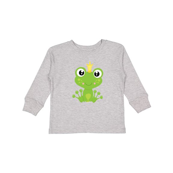 Inktastic Cute Frog, Green Frog, Frog Prince, Crown Boys or Girls Long Sleeve Toddler T-Shirt