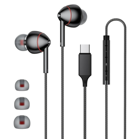 Auriculares con cable MAXAUX USB-C con micrófono para teléfonos Samsung Galaxy S24 S23 S22, iPhone 15, Pixel