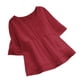 thumbnail image 2 of ICHUANYI Clearance Women's Casual Round Neck Half Sleeve Solid Loose Shirt Hallow Out Cotton And Linen Blouse Tops(Red, M) ICHUANYI WER2023080917000, 2 of 9