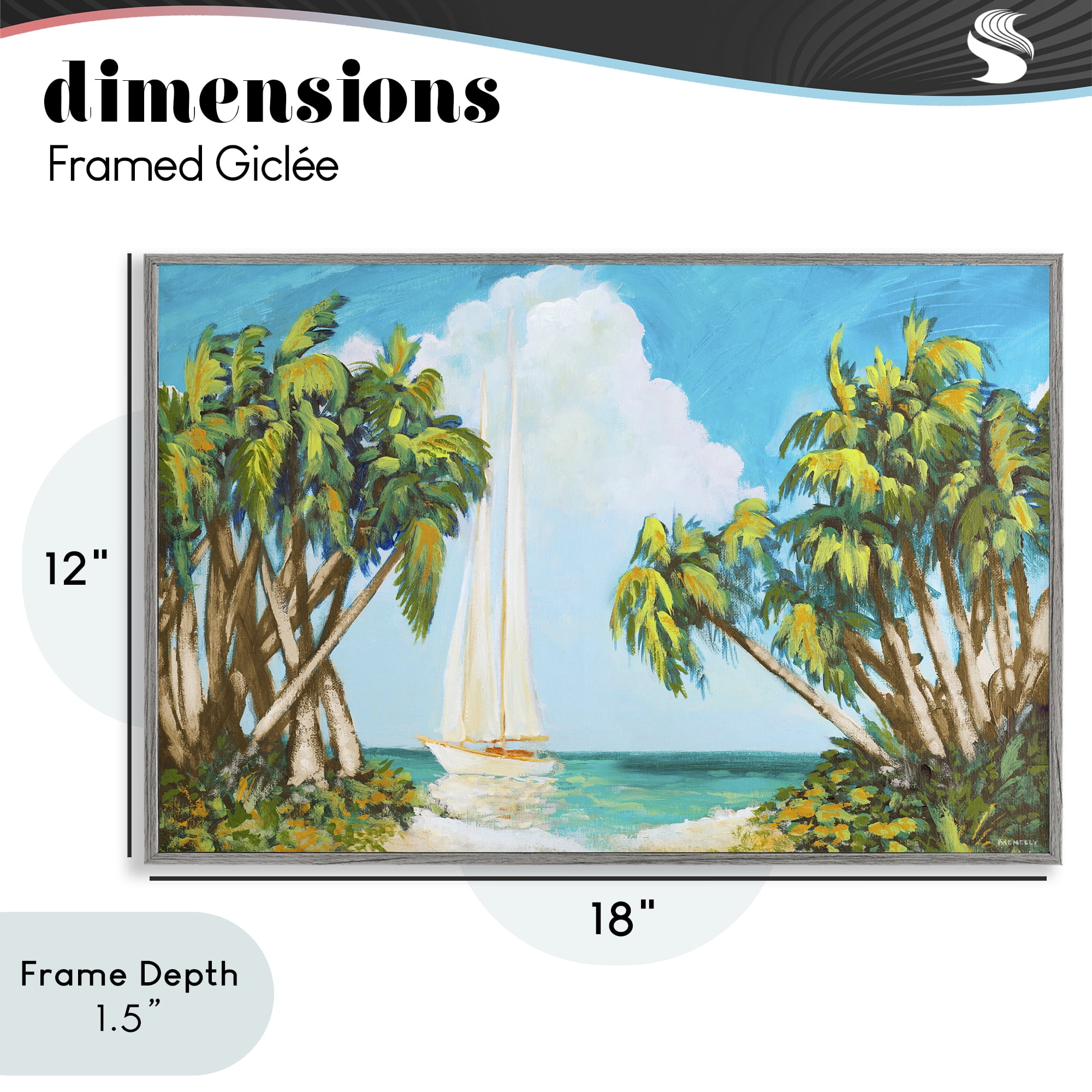 Stupell Industries Sailboat Among Palms Gray Framed Giclee Art, design by Dan Meneely