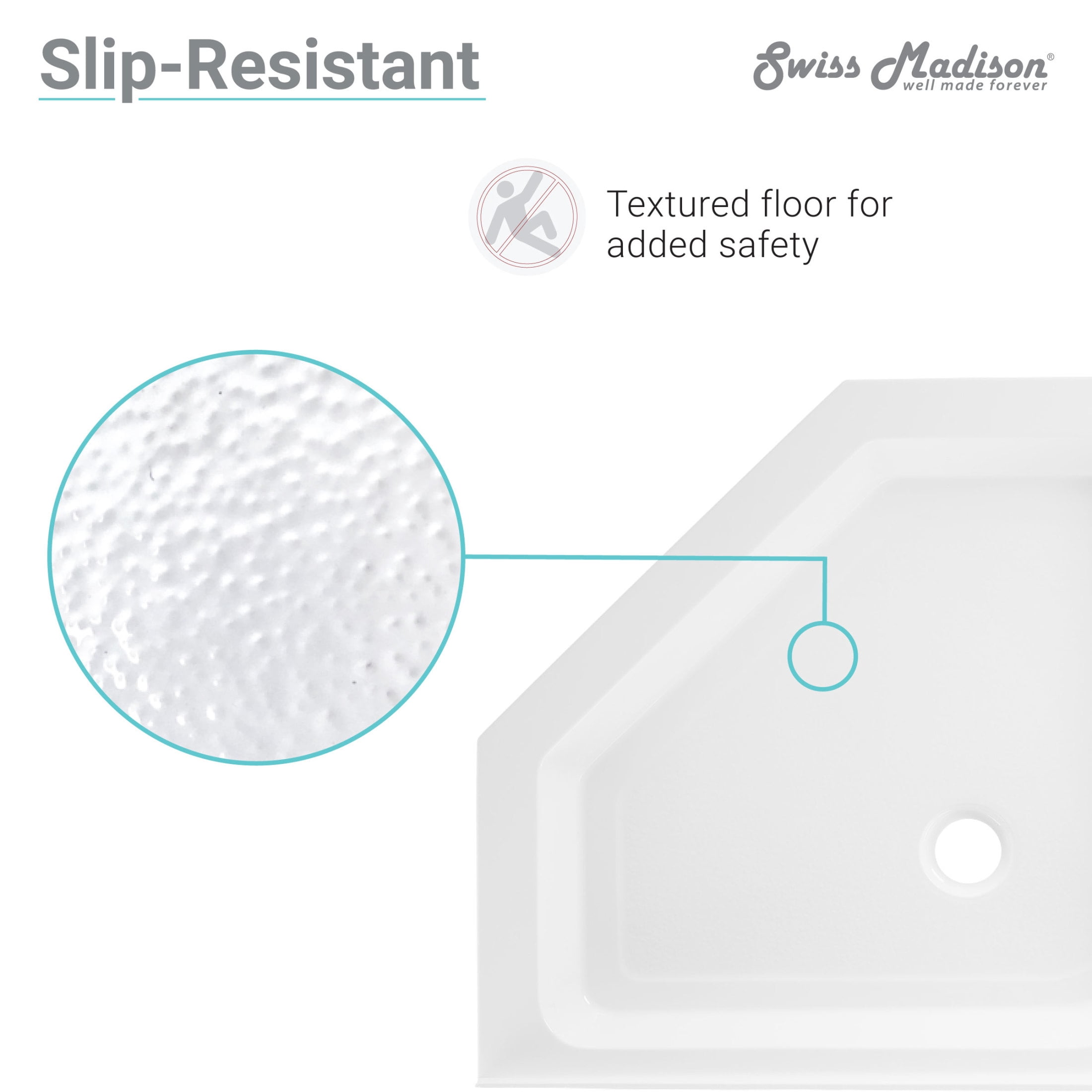 Voltaire 42" x 42" Acrylic White, Single-Threshold, Center Drain, Neo-angle Shower Base